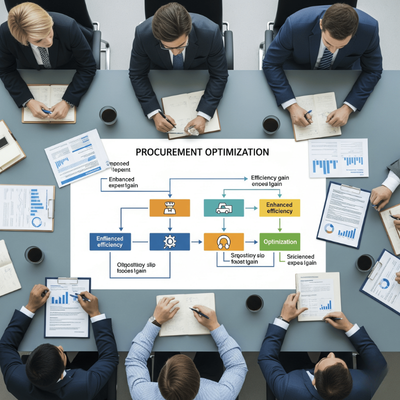 Overhead view of a business meeting table with documents and a flowchart illustrating procurement optimization, focus on efficiency.Optimize Your Body Hair Trimmer Procurement Process for Maximum Efficiency