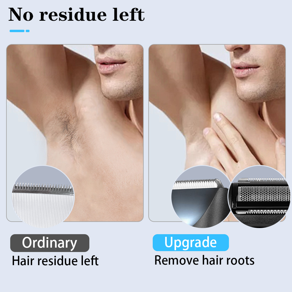 A man shaves his underarms in the bathroom using All-in-One Body Groomers 